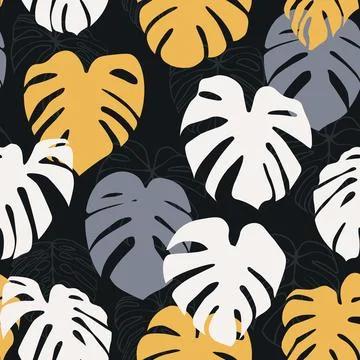 Monstera Deliciosa Leaf Seamless Pattern. Perfect for Textile, Fabric, Back.. Stock Illustration