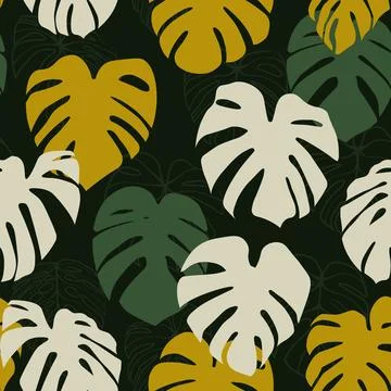 Monstera Deliciosa Leaf Seamless Pattern. Perfect for Textile, Fabric, Back.. Stock Illustration