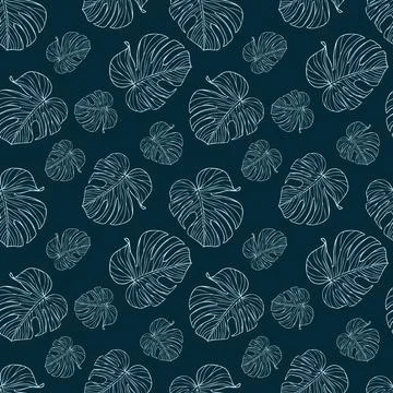 Monstera green leaves seamless pattern for textile or wallpapers. Vector Stock Illustration