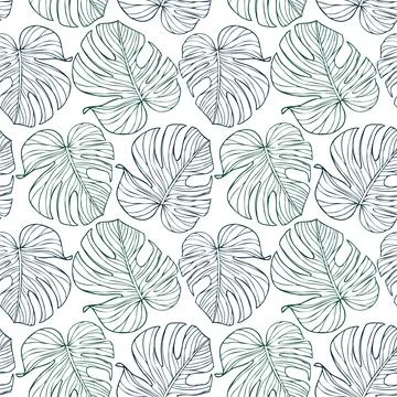 Monstera green leaves seamless pattern for textile or wallpapers. Vector Stock Illustration