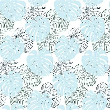 Monstera green leaves seamless pattern for textile or wallpapers. Vector Stock Illustration