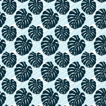 Monstera green leaves seamless pattern for textile or wallpapers. Vector Stock Illustration