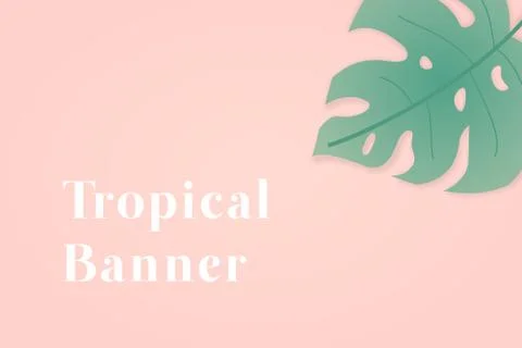 Monstera leaf in the corner of pink backdrop. 스톡 일러스트
