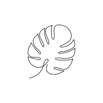 Monstera leaf line style. Continuous one line art Stock Illustration