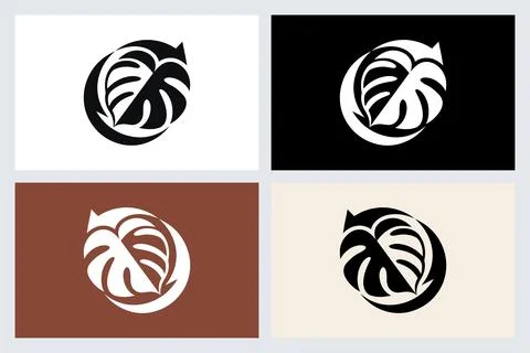Monstera Leaf Logo Icon Minimalist Design Set Stock Illustration