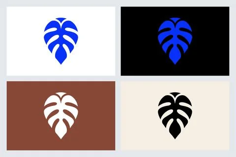 Monstera Leaf Logo Icon Vector Set Stock Illustration