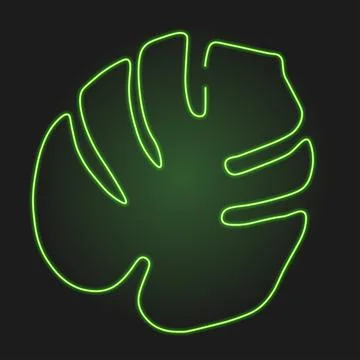 Monstera leaf made of neon tubes glowing green Stock Illustration