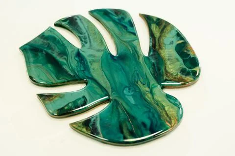 Monstera leaf made using resin technique epoxy art Stock Photos