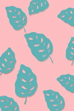Monstera leaf pattern wallpaper on pink pastel background Stock Illustration