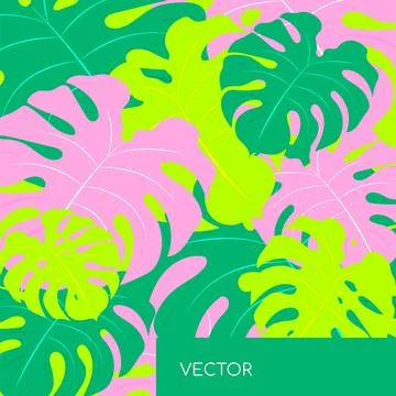 Monstera leaf repeat motiff flat color vector background Illustrazione stock