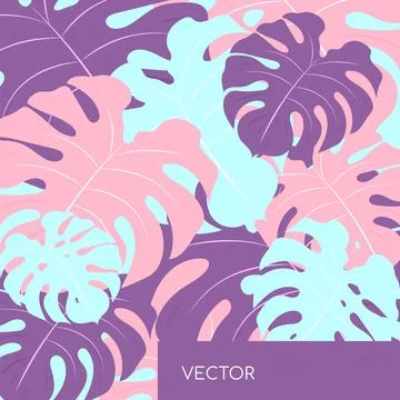 Monstera leaf repeat motiff flat color vector background Stock Illustration