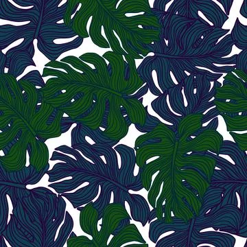 Monstera leaf seamless pattern. Abstract tropical leaves philodendron plant s Stock Illustration