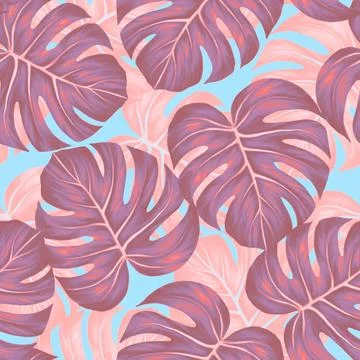 Monstera leaf seamless pattern. Colorful vivid print with beautiful palm jungle Stock Illustration