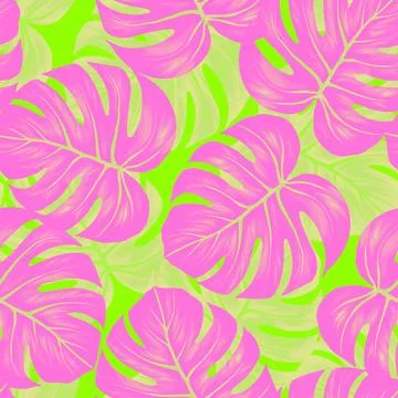 Monstera leaf seamless pattern. Colorful vivid print with beautiful palm jungle Stock Illustration