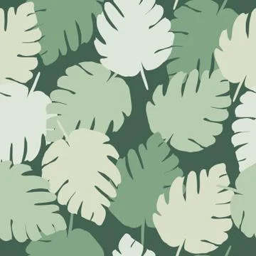 Monstera leaf seamless pattern on green background. Exotic jungle wallpaper.  Stock Illustration