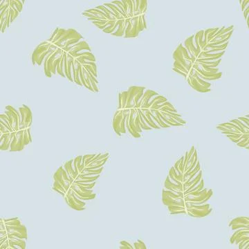 Monstera leaf seamless pattern with hand drawn tropical print. Modern nature  Stock Illustration