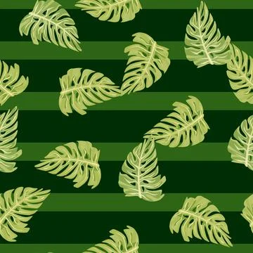 Monstera leaf seamless pattern with hand drawn tropical print. Modern nature  Stock Illustration