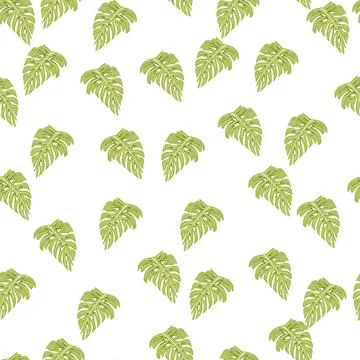 Monstera leaf seamless pattern with hand drawn tropical print. Modern nature  Stock Illustration