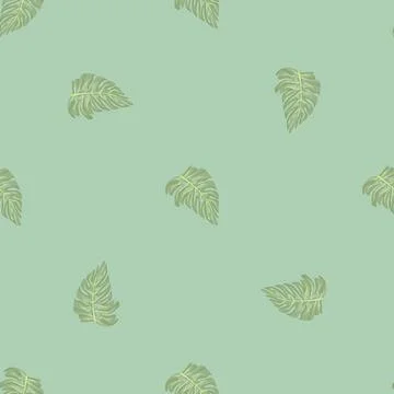 Monstera leaf seamless pattern with hand drawn tropical print. Modern nature  Stock Illustration
