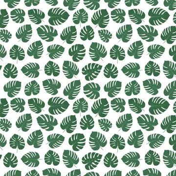 Monstera Leaf Seamless Pattern in Minimal Flat Vector Style イラスト素材