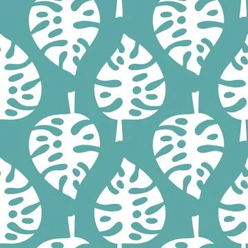 Monstera leaf seamless pattern, tropical white leaf, vector Illustrazione stock