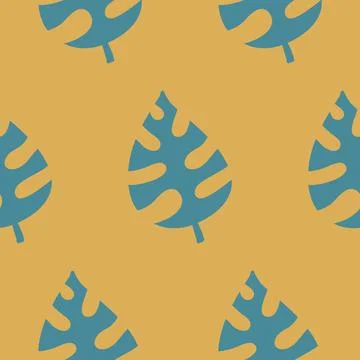 Monstera leaf seamless pattern, tropical blue yellow leaf, vector Illustrazione stock