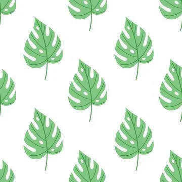 Monstera leaf seamless pattern vector flat botanical background summer textile Illustrazione stock