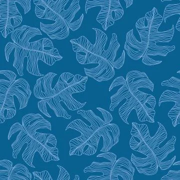 Monstera leaf shapes seamless random pattern. Creative flora print with brigh Stock Illustration