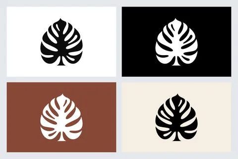 Monstera Leaf Silhouette Set Minimalist Design Ilustración de archivo