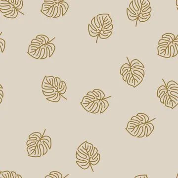 Monstera leaf tropical line seamless pattern Stock Illustration