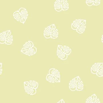 Monstera leaf tropical line vector seamless pattern Stock Illustration