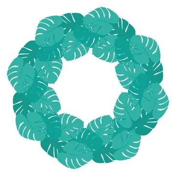 Monstera leaves Circular frame border in trendy monochrome green. Tropical Stock Illustration