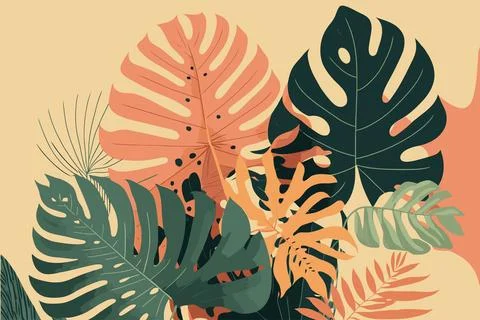 Monstera leaves Tropical jungle plant nature floral background Stock Illustration