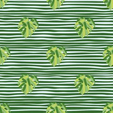 Monstera leaves tropical seamless pattern. Palm leaf endless wallpaper. Stock Illustration
