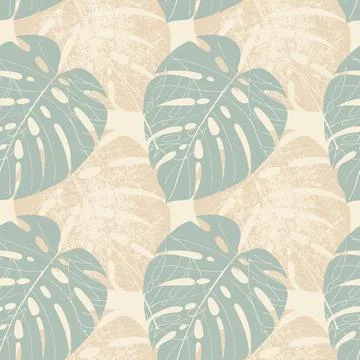 Monstera pattern grunge print and doodle drawing Stock Illustration