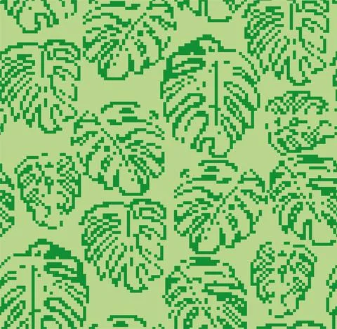 Monstera pattern pixel art. pixelated Palm leaves background. 8 bit Tropical  Illustrazione stock