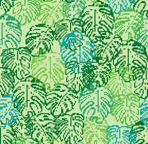 Monstera pattern pixel art. pixelated Palm leaves background. 8 bit Tropical  Illustrazione stock