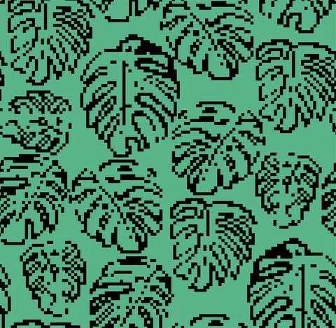 Monstera pattern pixel art. pixelated Palm leaves background. 8 bit Tropical  Illustrazione stock