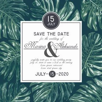 Monstera Save The Date Card Template Stock Illustration