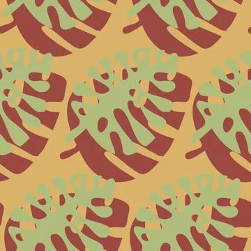Monstera seamless pattern, carved tropical leaf pastel Stock Illustration