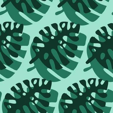 Monstera seamless pattern, large tropical leaf green color, vector Illustrazione stock