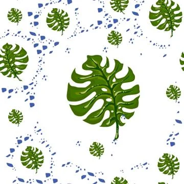 Monstera, seamless pattern from leaves on a white background. Stock Illustration