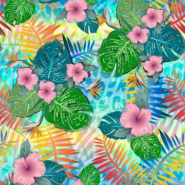 Monstera tropical leaf illustration. Vector banner. Seamless Pattern. Stock Illustration