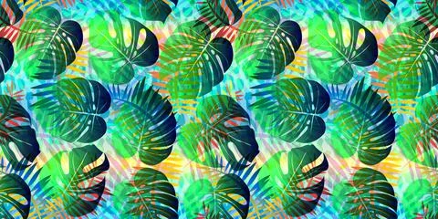 Monstera tropical leaf illustration. Vector banner. Seamless Pattern. Illustrazione stock