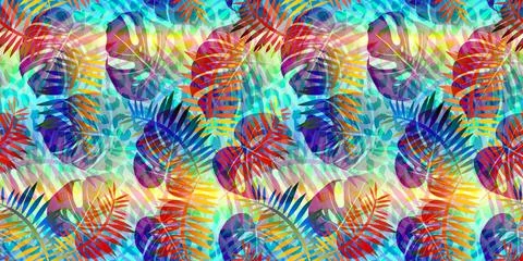 Monstera tropical leaf illustration. Vector banner. Seamless Pattern. イラスト素材
