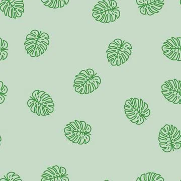 Monstera tropical leaf line seamless pattern Stock Illustration
