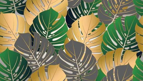 Monstera tropical leaf vector illustration. Vector banner.Seamless Pattern. Stock Illustration