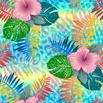 Monstera tropical leaf vector illustration. Vector banner. Seamless Pattern. 스톡 일러스트
