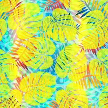 Monstera tropical leaf vector illustration. Vector banner. Seamless Pattern. Stock Illustration