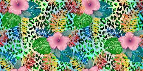 Monstera tropical leaf vector illustration. Vector banner. Seamless Pattern. Illustrazione stock